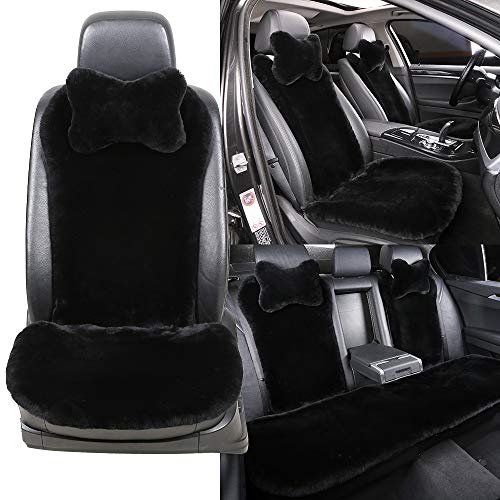 100% Natural Fur Sheepskin Universal car seat Covers for seat Cushion Accessories Automobiles (11 Pack Full Set, Black)