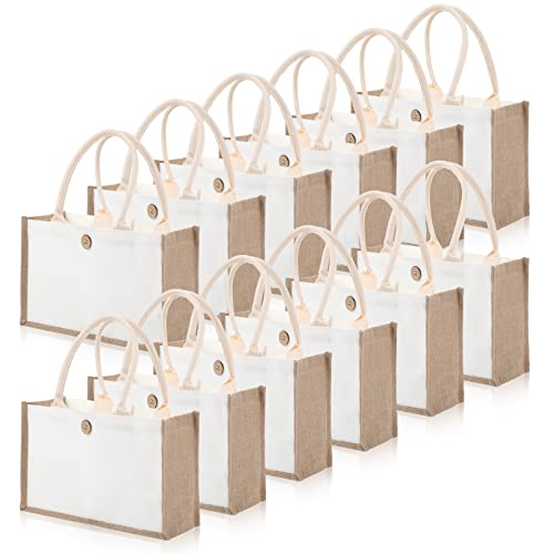 12 Pieces Jute Tote Bags Burlap Tote Beach Bags with Handles Reusable Waterproof Tote Shopping Bag Blank DIY Canvas Gift Bag Jute Travel Tote Bag for Beach Bridesmaid Wedding 14.57 x 10.24 x 6.69 Inch
