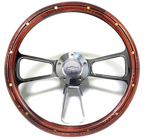 14" Steering Wheel Kit, Wood & Billet, Chevy Horn for Aftermarket GM Columns
