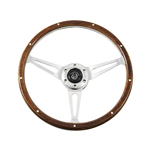15'' Classic Riveted wooden steering wheel with 6 bolt and Horn Button