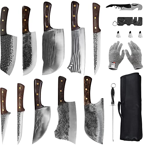 16pcs Butcher Knife Set Hand Forged chef knife Boning Knife With Sheath High Carbon Steel Carving Knife Fish Knife Chef Knife For Kitchen, Camping, BBQ