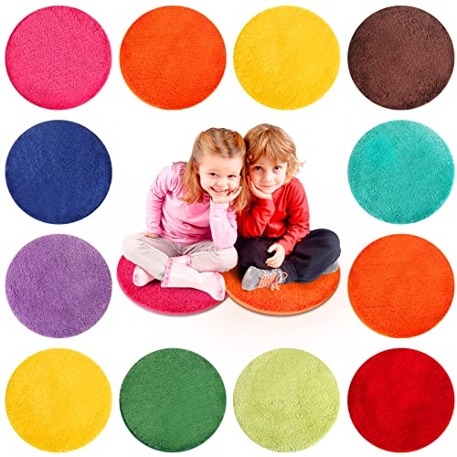 20 Pieces Kids Crazy Carpet Circle Seats 18 Inch Rainbow Round Floor Rug Mats Soft Warm Colorful Floor Cushions for Home School Classroom Story Time Group Activity Spot Marker Play Areas