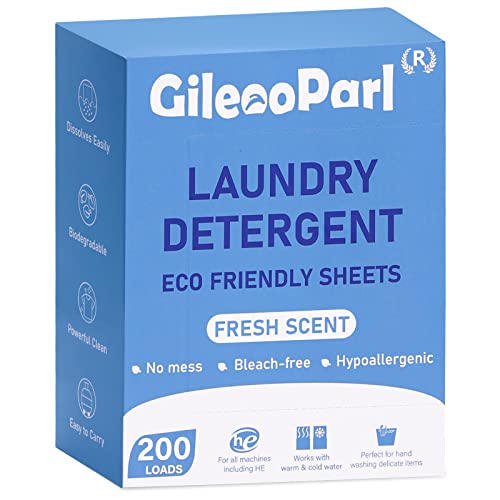 200-loads Eco-friendly Laundry Detergent Sheets - Fresh Scent - for Home/Travel/Apartment/Dorm - Gileooparl Laundry Detergent Strips Biodegradable & Hypoallergenic - 200 Count