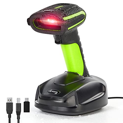 [2023 Flagship]Eyoyo Industrial Barcode Scanner With Wireless Charging Stand, [Military Anti-Drop & IP65 Waterproof]3-in-1 Wireless&Bluetooth&USB Barcode Reader, Upgraded 2D for Precise Fast Scanning