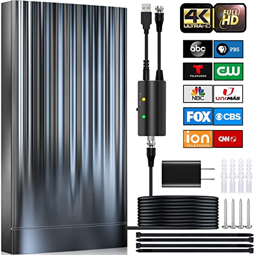 2023 Newest TV Antenna for Smart tv Up to 900+ Miles Range, Oversized Digital hd Indoor/Outdoor tv Antenna Support 8k 4k All tv with Amplifier Signal Booster & 50FT Coax Premium HDTV Cable/AC Adapter