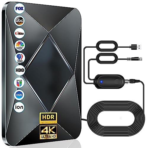 2023 Updated HD Digital TV Antenna Long 550+ Miles Range, Full HD Indoor&Outdodor Antenna, TV Antenna for Smart TV Support 8K 4K HDTV 1080p-Thick Coxial Cable