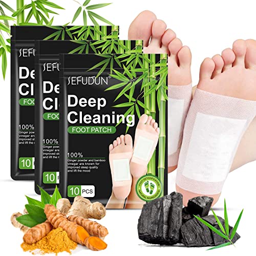 30PCS Deep Cleansing Foot Pads, Adhesive Sheets for Foot and Body Care, Natural Bamboo Vinegar Ginger Powder Foot Pads for Relieve Stress, Improve Sleep, Remove Dampness