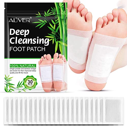 30PCS Detox Foot Pads, Detox Foot Patches, Natural Bamboo Vinegar Ginger Foot Pads, Deep Cleansing Foot Pads for Anti-Stress Relief, Sleeping, Foot Care with Adhesive Sheets