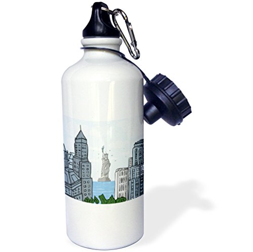 3dRose Doodle Vector NYC New York City Statue Of Liberty Digital Illustration-Sports Water Bottle, 21 oz, White
