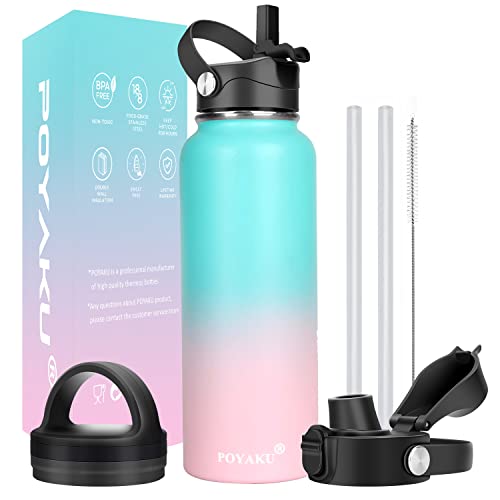 40oz Insulated Stainless Steel Water Bottle with Straw & Spout Lid, Double Wall Sweat-proof BPA Free to Keep Beverages Cold For 24Hrs or Hot For 12Hrs