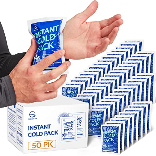 50 Packs - Instant Cold Pack - Disposable Instant Ice Packs for Injuries | Cold Compress Ice Pack for Pain Relief, Swelling, First Aid, Toothache, Perineal Ice Packs for Postpartum, 6 x 4.5 in
