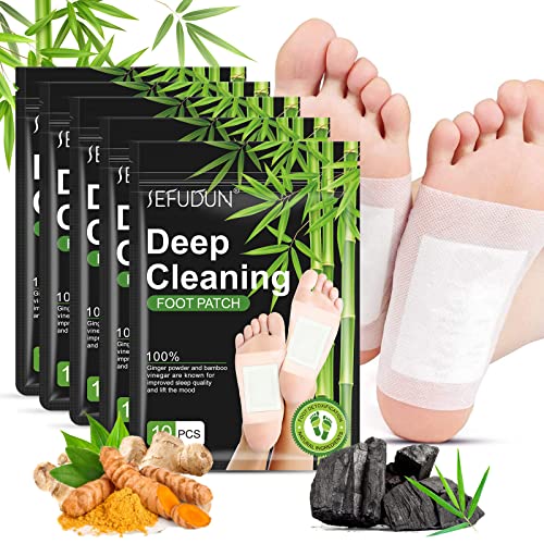 50PCS Detox Foot Pads, Detox Foot Patch, Deep Cleansing Foot Pads, Foot Detox Pads to Remove Toxins, Natural Bamboo Vinegar Ginger Powder Foot Pads for Relieve Stress, Improve Sleep, Remove Dampness
