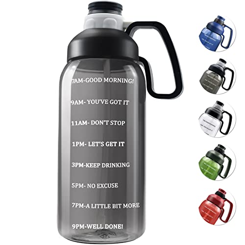 64 OZ Water Bottle with Straw, Motivational Half Gallon Water Bottles with Times to Drink, BPA Free 2L Sports Large Water Bottle with Handle Wide Mouth Water Jugs for Gym, Office, Working