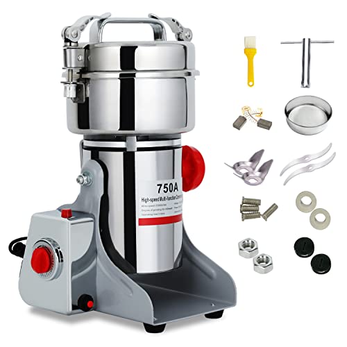 750g Electric Grain Mill Grinder Spice Commercial 2500W 110V Superfine Powder Grinding Pulverizer Stainless Steel Machine for Dry Corn Coffee Wheat Herb Pepper Food Seeds Flour Bean (Swing Type)