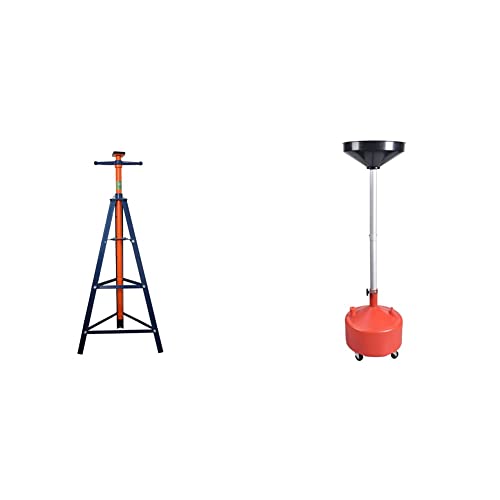 Aain® E335 High-Position 2-Ton Tripod Under Hoist Jack Stand & AA045 8 Gallon Portable Waste Oil Drain,Industrial Fluid Drain Tank with Wheels and Adjustable Funnel Height. Red.