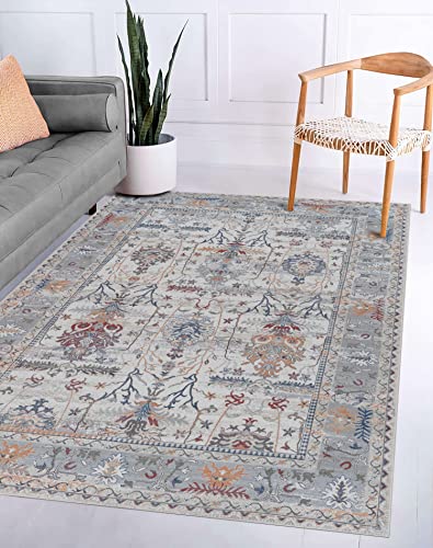 Adiva Rugs Machine Washable Area Rug with Non Slip Backing for Living Room, Bedroom, Bathroom, Kitchen, Printed Persian Vintage Home Decor, Floor Decoration Carpet Mat (Multi, 3' x 5')