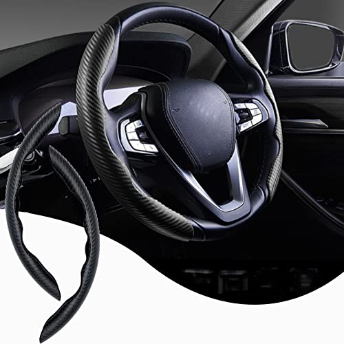 Ajxn Steering Wheel Cover, Carbon Fiber Steering Wheel Cover for car Safe and Non Slip Car Accessory, Universal Fit for Most Cars for Men and Women (Black)