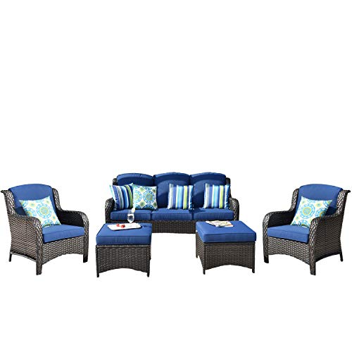 Allwex Patio Furniture,Outdoor Furniture Set,Outdoor Rattan Furniture(Brown, Blue)