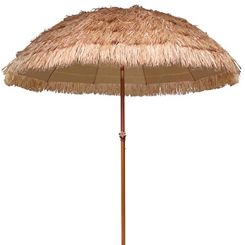 AMMSUN 7.5ft Hula Thatched Tiki Umbrella Hawaiian Style Beach Patio Umbrella and 10 Ribs UPF 50+ with Tilt Carry Bag for Outdoor Tiki Bar, Tropical Palapa, Patio Garden Beach Pool Backyard Natural Color (7.5ft)
