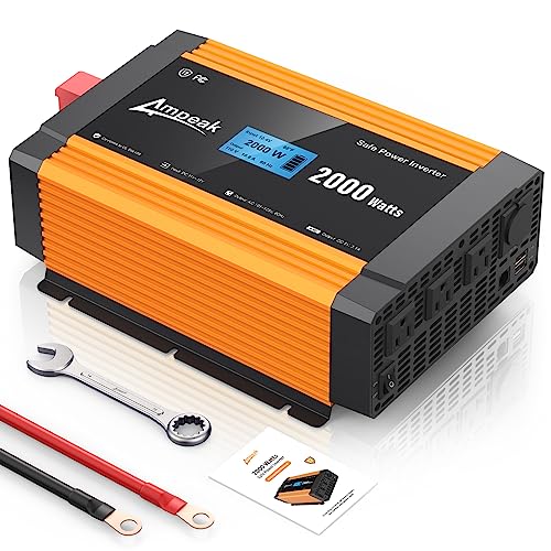 Ampeak 2000W Power Inverter 6.2A Dual USB Ports 3AC Outlets Inverter DC 12V to AC 110V Cigarette Lighter Port 17 Protections for Outdoor Activities, Emergency, RV