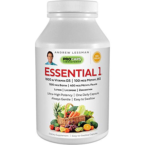 Andrew Lessman Essential-1 Multivitamin 1000 IU Vitamin D3 360 Small Capsules – 100 mcg Methyl B12. Lutein Lycopene Zeaxanthin. 24+ Nutrients. High Potency. No Additives. Ultra-Mild Only One Cap Daily