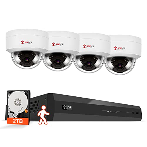 Anpviz 5MP IP POE Security Camera System Indoor, 8CH 4K H.265 NVR with 2TB HDD with 4 5MP Outdoor IP POE Dome Cameras Home Security System with Audio Recording, Waterproof, 98ft Night Vision