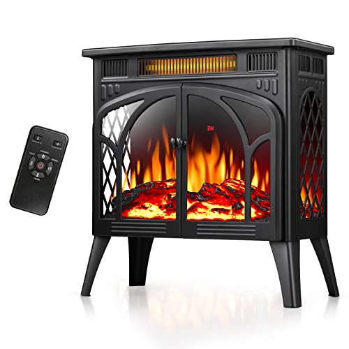 Antarctic Star Electric Fireplace Stove Heater, 3D Infrared Fireplace, 5100BTU MAX 1500W,All-Metal Design,Adjustable Brightness,Portable,Overheating Protection,Remote,Timer,ETL Certified,Black