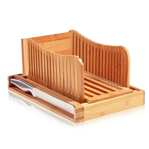 ANTY Bamboo Bread Slicer With Crumb Catcher Tray, Folds for Easy Storage Generic Foodslicer Vegetable chopper Kitchen gadgets Slicer Kitchen accessories Food chopper Salad spinner Onion chopper