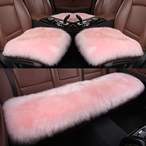 AOGELAN Fluffy Soft Genuine Sheepskin car seat Cover, Luxury Long Wool car Front Seat Cushions for Universal Vehicle, SUV, Jeep, Trucks ,Office Chairs (3pcs, Pink)