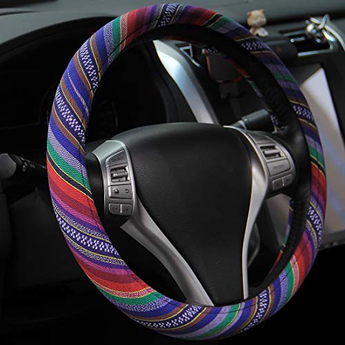 AOTOMIO 15 inch New Baja Car Steering Wheel Cover Universal Fit Most Cars Automotive Purple Ethnic Style Coarse Flax Cloth