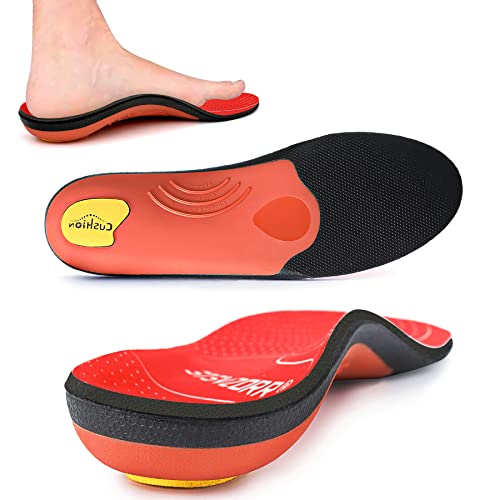 Arch Heavy Support Pain Relief Orthotics - 210+ lbs Flat Foot Heel Pads Plantar Fasciitis Work Boots Insole Inserts for Men and Women(Size：US-6,length-25cm，Red)