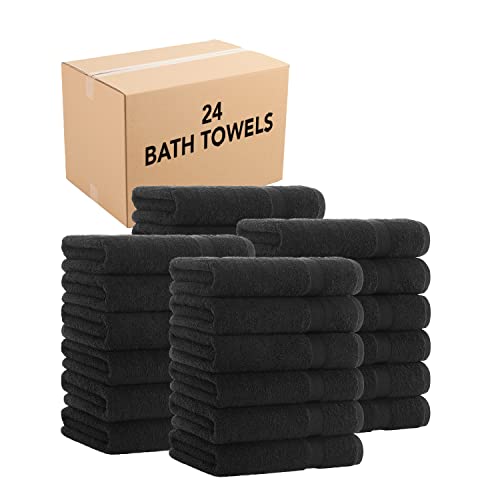 Arkwright True Color Bath Towels Bulk - (Case of 24) Lightweight Absorbent Bathroom Towel, Quick Dry Linen, Perfect for Home, Resort, Spa, and Shower, 25 x 52 in, Black