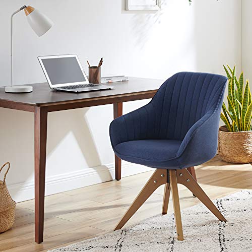 Art Leon Mid Century Modern Swivel Accent Chair with Arms, Beech Wood Legs Upholstered Computer Desk Chair for Small Spaces Home Office Living Room Bedroom, Royal Blue