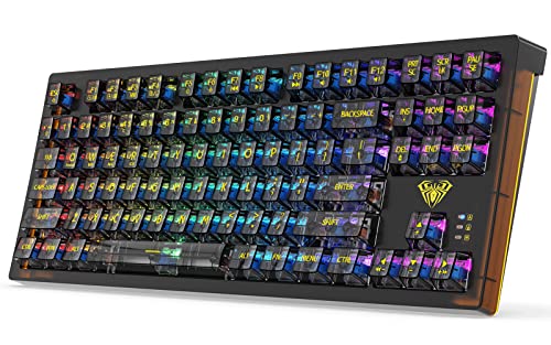 AULA Wireless , RGB Hot Swappable Mechanical Gaming Keyboard with 19 Side Light Modes, 2.4G & BT5.0 & USB-C, Programmable Macro Functionality, Transparent keycaps