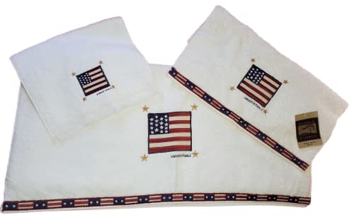 Avanti 3 Piece Giftable Towel Set American Flag Includes Appliqued Embroidered Bath Towel, Hand Towel &Fingertip Towel Great for 4th of July, Military, Law Enforcement or Any Patriot