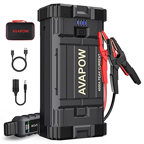 AVAPOW Car Jump Starter, 4000A Peak Battery Jump Starter (for All Gas or Up to 10L Diesel), Portable Battery Booster Power Pack, 12V Auto Jump Box with LED Light, USB Quick Charge 3.0
