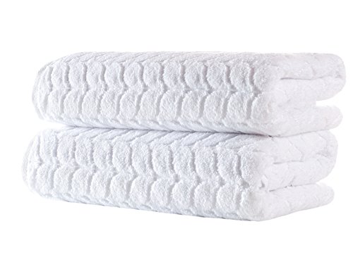 BAGNO MILANO 100% Turkish Cotton Jacquard Luxury Towel Set – Quick Dry Non-GMO Ultra-Soft, Plush and Absorbent Luxury Durable Turkish Towels Set (White, 2 pcs Bath Towel Set)