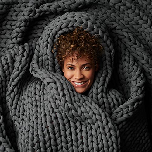 Bearaby Napper Organic Hand-Knit Weighted Blanket for Adults - Chunky Knit Blanket - Sustainable, Breathable - Machine Washable for Easy Maintenance (Asteriod Grey, 15 lbs)