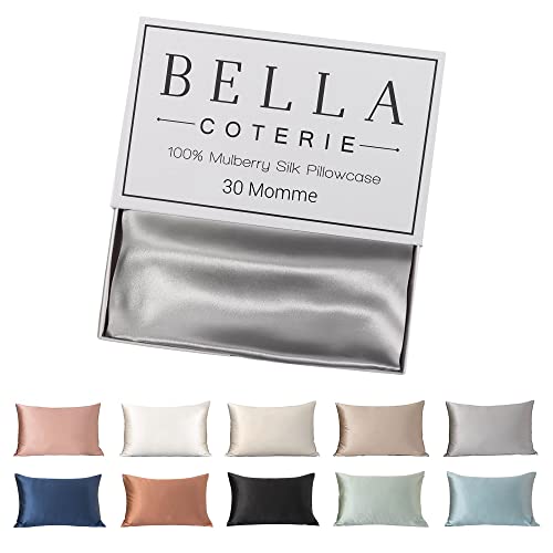 Bella Coterie Luxury Silk Pillowcase for Hair and Skin | 30 Momme | 100% Pure 6A Mulberry Silk | Super Soft | Perfectly Plush [Queen, Silver]