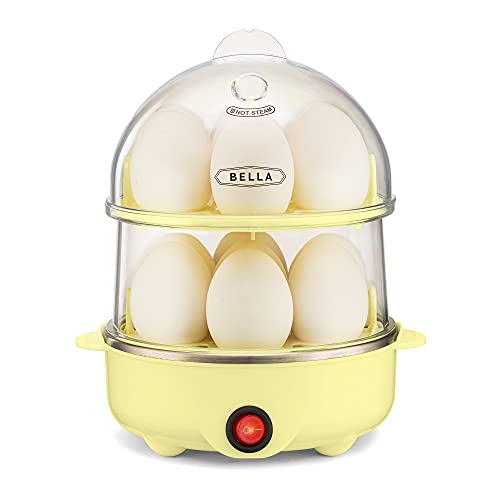 BELLA Rapid Electric Egg Cooker and Poacher with Auto Shut Off for Omelet, Soft, Medium and Hard Boiled Eggs - 14 Egg Capacity Tray, Double Stack, Yellow
