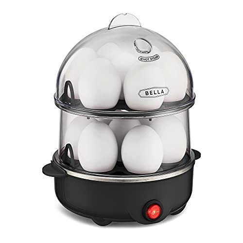 BELLA Rapid Electric Egg Cooker and Poacher with Auto Shut Off for Omelet, Soft, Medium and Hard Boiled Eggs - 14 Egg Capacity Tray, Double Stack, Black