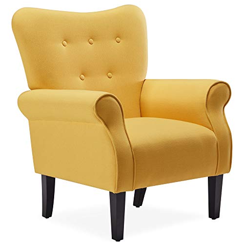 BELLEZE Modern Accent Chair Armchair for Living Room or Bedroom with Wooden Legs, High Back Rest, Padded Armrest, and Comfortable Cushioned Seat - Allston (Citrine Yellow)