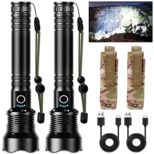 BERCOL Rechargeable LED Flashlights High Lumens, Super Bright 150000 Lumens Flashlight with 5 Modes & Waterproof, Powerful 10000mAh High Capacity Flash Light for Camping Emergencies - 2 Pack