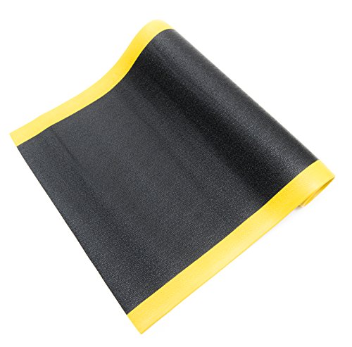 Bertech Anti Fatigue Floor Mat (Made in USA), 3 Feet Wide x 8 Feet Long x 3/8 Inches Thick, Textured Pattern Top, Black with Yellow Border, RoHS and REACH Compliant