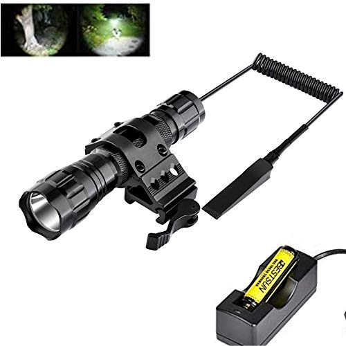 BESTSUN 2000 Lumen Tactical Flashlight Brightest LED Weapon Light with Quick Release Picatinny Offset Mount Pressure Switch, Rechargeable Battery