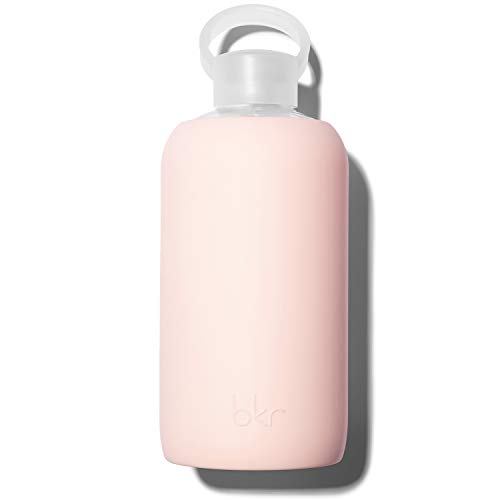 bkr Big Smooth Tutu - 32oz/1L - Glass Water Bottle - Ballet Pale Peachy Pink - For Bedside, Desk, Pilates - Dishwasher Safe - Removable Silicone Sleeve - BPA Free