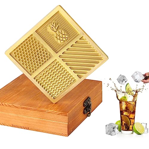 Brass Ice Designer Tray, Craft Modern Ice Molds Cube Stamping Plate for Whiskey, Bourbon & Cocktails, 4.33 * 4.33 * 0.59 in Ice Cube Mold, Bartender Accessories for Clear Ice Cocktails