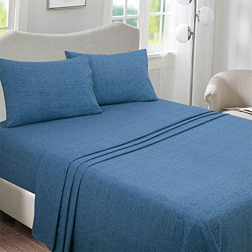 Briarwood Home 100% Cotton Printed Flannel Sheet Set 4 Piece Brushed Turkish Bedding Super Soft, Warm, Cozy, Deep Pocket & Breathable All Season Sheets & Pillow Set(Navy Blue, King)