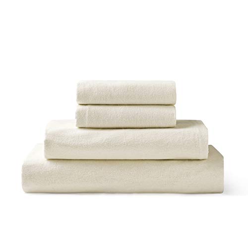 Brielle Home Flannel Sheet Set Cotton Soft Warm & Cozy Modern Chic with Elastic Deep Pockets, Queen, Cream