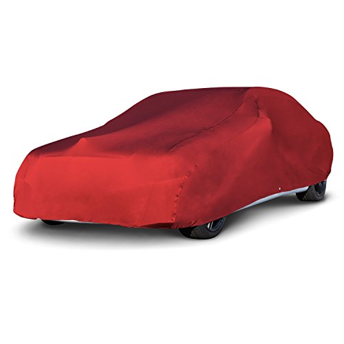 Budge RSC-3 Indoor Stretch Car Cover, Luxury Indoor Protection, Soft Inner Lining, Breathable, Dustproof, Car Cover fits Cars up to 200", Red, Size 3: Fits up to 16'8"